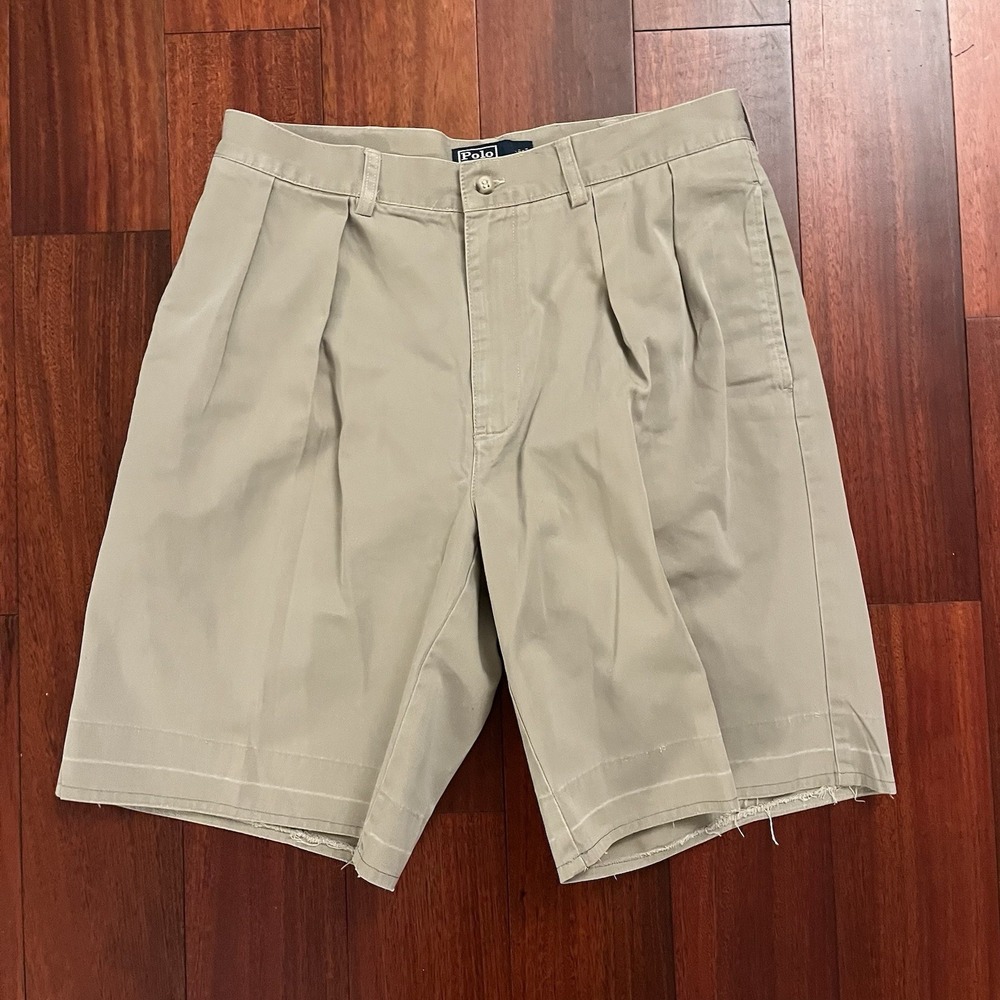 Polo Ralph Lauren Shorts Mens 34 Tyler Pleated Cotton Twill Chino Khaki Preppy